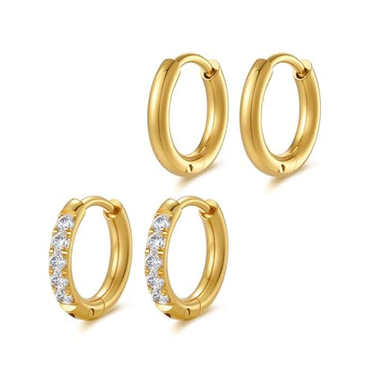 Small Hoop Earrings for Women, Stainless Steel Huggie Hoop earrings, 18G | 2/4/6 Pairs, 6mm/8mm/12mm Small Hoop Earrings, Lobe Helix Conch Tragus Daith Rook Cartilage Piercing Jewelry,Gold Silver - color: Golden-2 pairs-8mm