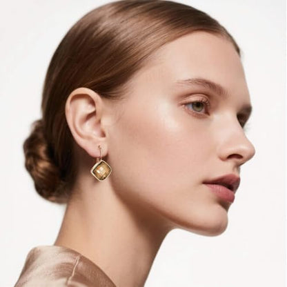 Austrian Crystal Square Leverback Drop Earrings for Women | Classic Square-Cut Crystal,14K Gold-Plated,Leverback for Easy Secure Wear,Gift Box Included,For Day and Evening Events - color: Light Topaz