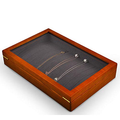Oirlv Solid Wooden Necklace/Bracelet/Pendant Jewelry Organizer Box 13 Lattice Necklace Showcase Display Holder - size: Grey Necklace/Long chain Box