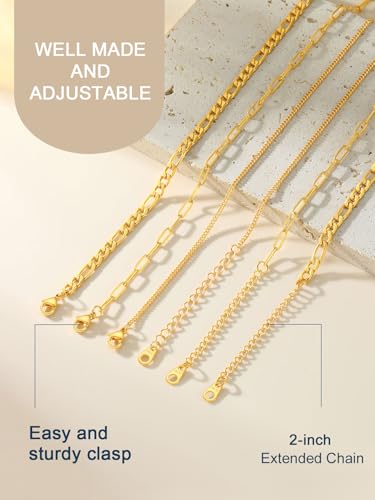 ChainsPro Stainless Steel Waterproof Anklet for Women, Adjustable Non Tarnish Layered Anklets, Trendy Dainty Cuban Link Ankle Bracelet Beach Jewelry Gifts for Swimming & Daily Wear (8.5+2 inches) - style: 3pcs-Style-B-Gold