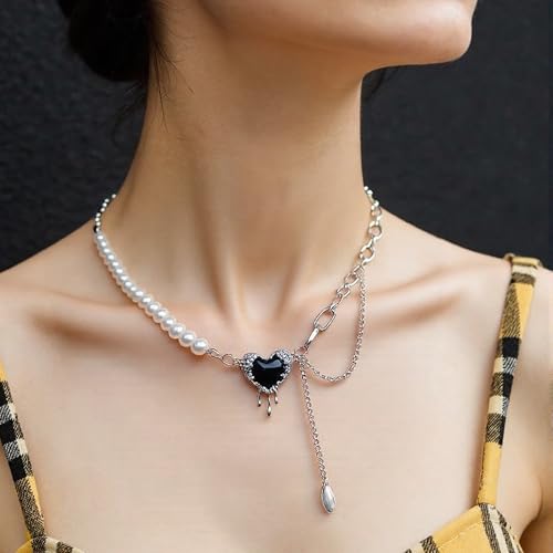 Irregular Heart Necklace for Women Y2k Pink Zircon Pearl Diamond Women's Fashion Pendant Hot Fashion Pink Jewelry for Women - color: Style16