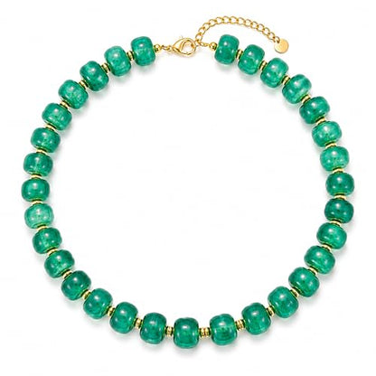 Chunky Colorful Beaded Necklace for Women Boho Summer Statement Resin Choker Necklaces Beach Jewelry Accessories - color: Green