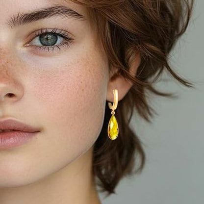 Geometric 14K Gold Crystal Stone Quartz Gemstone Leverback U Hoop Drop Dangle Earrings Jewelry for Women - color: C01
