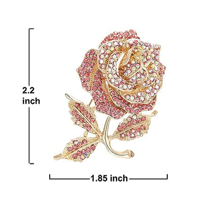 Brooch Pins for Women Girls Fashion Flower Crystal Rhinestone Pearl Jewelry - color: Pink Rose