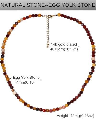 Simple 4mm Gemstones and Crystals Choker Necklace Unisex 16"-18" | Necklaces for Women Men, Adjustable, 40-45 cm Chain Length, Handmade, Spiritual Gemstones, Positive Energy, Daily Wear - style: Egg Yolk Stone
