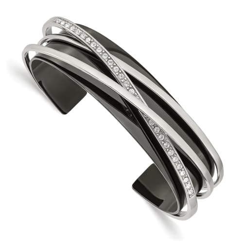 Chisel Layered Cuff Bangle in Stainless Steel with Crystals, 16mm