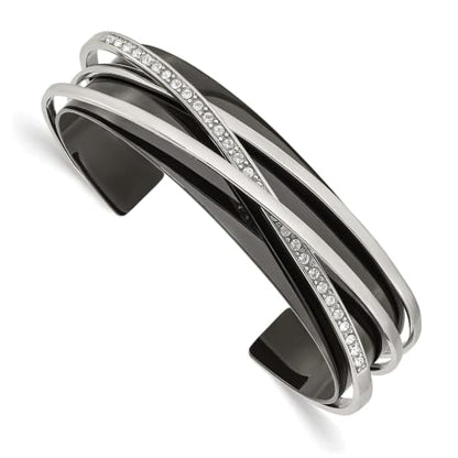 Chisel Layered Cuff Bangle in Stainless Steel with Crystals, 16mm