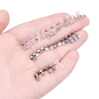 Vsnnsns 16G Lip Rings Stainless Steel Tragus Helix Conch Piercing Jewelry Snake Bite Piercing Monroe Lip Rings Labret Medusa Cartilage Lobe Earrings Studs Piercing Jewelry 6MM 8MM 10MM Silver 28PCS - style: 16G, 6MM