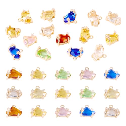 Beadthoven 15pcs Brass Micro Pave Cubic Zirconia Nuggets Charms Irregular Glass Crystal Charms Colorful Faceted Rhinestone Pendants for DIY Jewelry Making Necklace Bracelet Earrings Dangle Accessories - color: Nuggets
