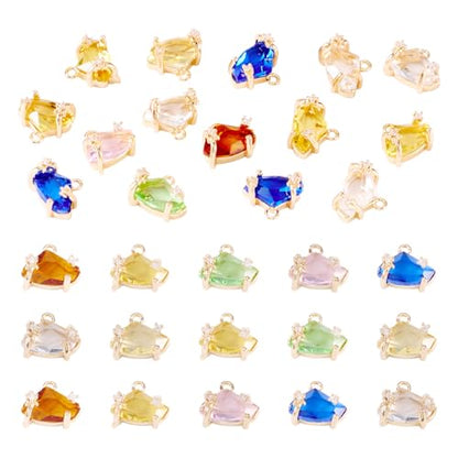 Beadthoven 15pcs Brass Micro Pave Cubic Zirconia Nuggets Charms Irregular Glass Crystal Charms Colorful Faceted Rhinestone Pendants for DIY Jewelry Making Necklace Bracelet Earrings Dangle Accessories - color: Nuggets