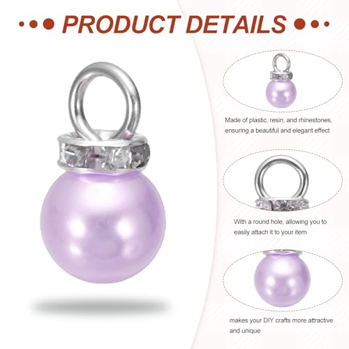 MECCANIXITY 100Pcs Imitation Pearl Pendant 10mm Faux Pearl Beads with Rhinestone for Dangle Jewelry Making Earrings Necklace Bracelets Crafts, Purple - color: Purple