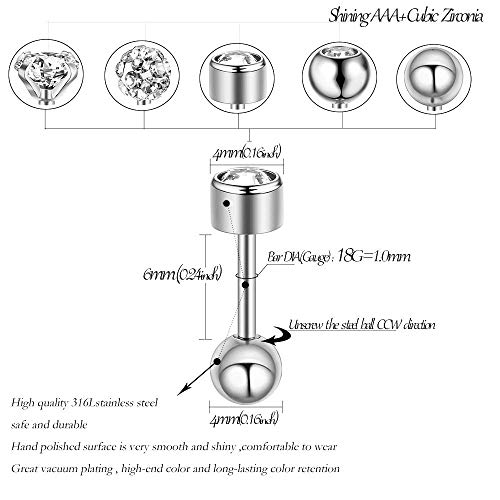 Stud Earrings Set 316L Stainless Steel Hypoallergenic Earrings for Women Men Earrings 3-7mm Cubic Zirconia Earrings Tragus Cartilage Helix Lobel Ear Studs 20G,Pack of 5 Pairs - color: A04:5Pairs(SILVER)
