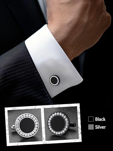 FaithHeart Mens Cufflinks, Norse Viking Tuxedo Shirt Cuff Links, Stainless Steel Cuff Links and Shirt Studs, Gift Box - style: 03. Black Onyx CZ-Black