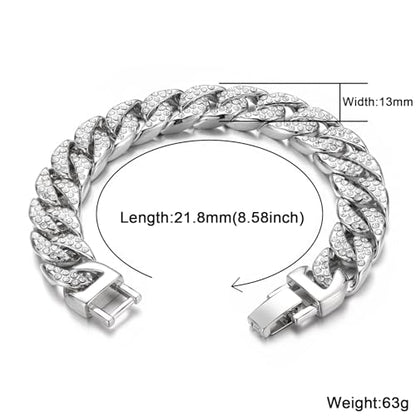 Saintda Iced Out Cuban Link Chain Necklace Bracelet Set for Men | 14mm Cuban Link Necklace Bracelet Jewelry Set Diamond Iced Out Mens Bling Thick Necklaces Chains - color: Silver-W:14MM-THK:5MM, size: 18inch