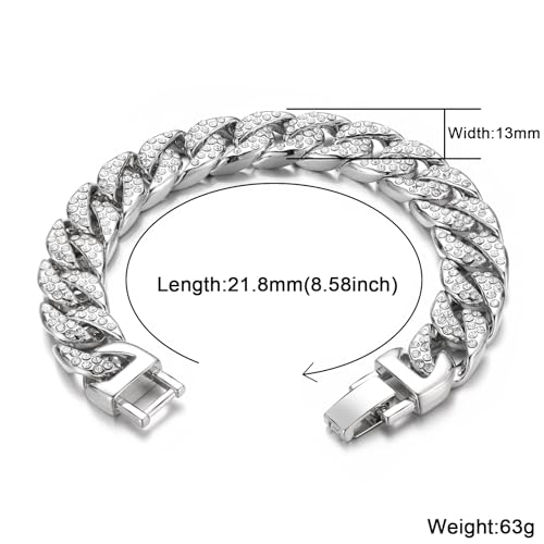 Saintda Iced Out Cuban Link Chain Necklace Bracelet Set for Men | 14mm Cuban Link Necklace Bracelet Jewelry Set Diamond Iced Out Mens Bling Thick Necklaces Chains - color: Silver-W:14MM-THK:5MM, size: 20inch