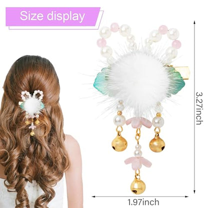 A Pair Wedding Hair Clips, Handmade Floral Design Crystal Hair Clips Pearl Barrettes, Rhinestones Flower Clips Pearl Headpieces Hair Pins Hair Accessories for Women Girls (Green&White) - color: Green&White
