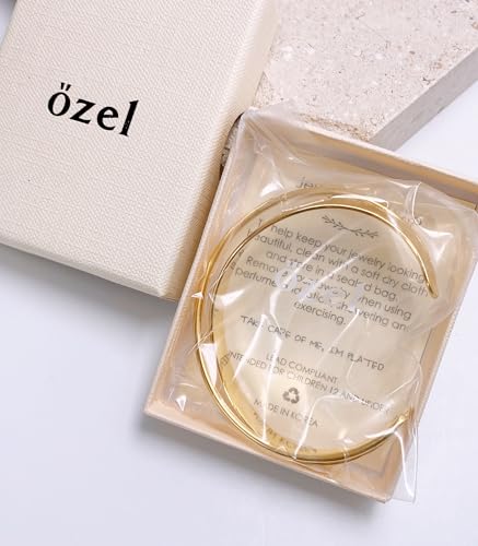 OZEL – Women’s Gold Cuff Bracelets – 18K Gold Plated Textured Bangles with Multi-Color Crystal & Rhinestone Accents – Layered Stacking Jewelry - color: 200704