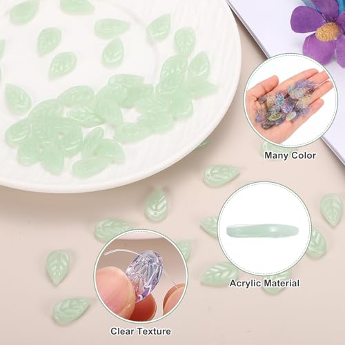 PATIKIL Leaf Beads, 50Pcs Crystal Translucent Czech Glass Beads for DIY Jewelry Making Bracelets Necklace, Light Jade Green - color: Light Jade Green
