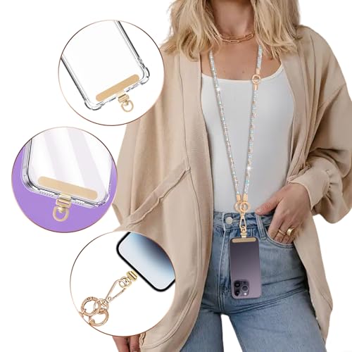 Crystal Phone Strap Crossbody Rhinestone Anti Theft Layered Strap Crossbody Gold Metal Buckles Cell Phone Neck for Women (Colour) - color: Colour
