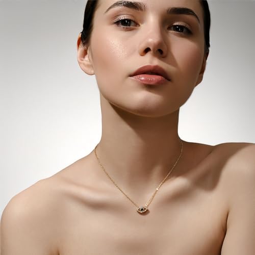 SEADAY Layered Gold Necklace for Women, 3-in-1 Gold Stack Necklace | Long Gold Necklace, Square, Hypoallergenic, Tarnish-resistant & Adjustable, Fashion Jewelry Gift Box & Gift Bag - color: Gold - Blue Eye