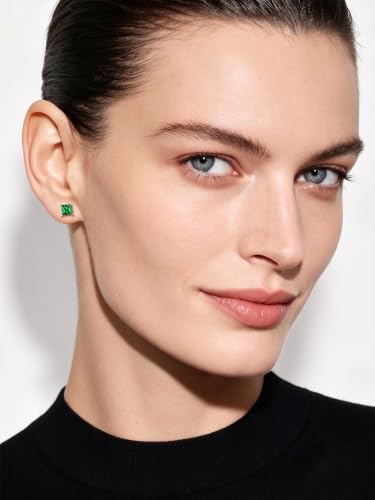 ChicSilver 925 Sterling Silver Earrings Sparkling Heart/Round/Princess Cut Birthstone Earrings for Women Birthday Jewelry with Gift Box - style: A.May(Emerald)-Princess Cut