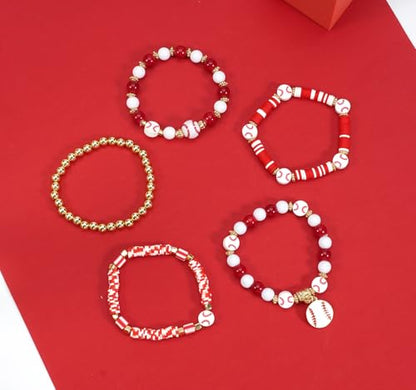Ardorchid Halloween Bracelets for Women Pumpkin Ghost Steleton Bat Skull Beaded Stackable Stretchy Bracelet Rugby Thanksgiving Christmas Heishi Bracelets - color: Baseball Bracelets