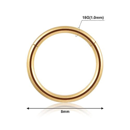 4Pcs 16G 18G 20G Surgical-Steel-Piercing-Ring-Nose-Rings-Hinged-Hoop-Earrings,6mm 8mm 10mm 12mm Seamless Stainless Steel Clicker Eyebrow Septum Piercing Hoop,Sliver Black Gold Rose Gold Rainbow Body Jewelry Set - color: 18G 8mm Gold