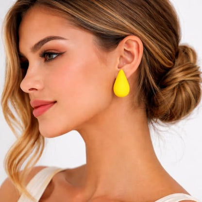 14K Gold Clip On Earrings Women,Teardrop Chunky Detachable Hoop Clip-On Earrings for Non Pierced Ears Hypoallergenic Lightweight Earring Clips - color: Yellow