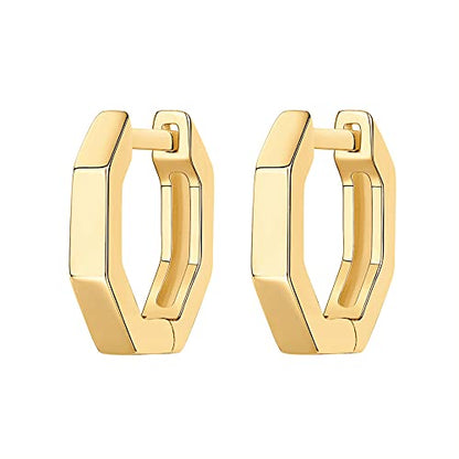 PAVOI 14K Gold Plated Chunky Huggies Earrings for Women - 925 Sterling Silver Posts Small Gold Huggie Hoop Earrings - Ultra Thick Hoops Trendy Jewelry - style: Geometric