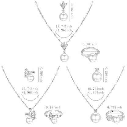 NEWITIN 15 Pieces Pearl Jewelry Set for Women Wedding Costume Accessories | Hypoallergenic, Cubic Zirconia, CZ Necklaces Earrings Bracelets Rings, Silver Jewelry for Wedding Bride Bridesmaid Party Prom - color: Silver Pearl B