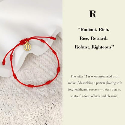 Red String Bracelet with Initial Letter and 7 Protective Knots – Adjustable Kabbalah Bracelet for Women & Men, Personalized Good Luck Charm for Positive Energy - color: R