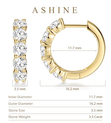 ASHINE 14K Gold Plated 925 Sterling Silver Post Pave Cubic Zirconia Hoop Cuff Huggie Earrings Jewelry for Women Girls - color: Gold-16mm