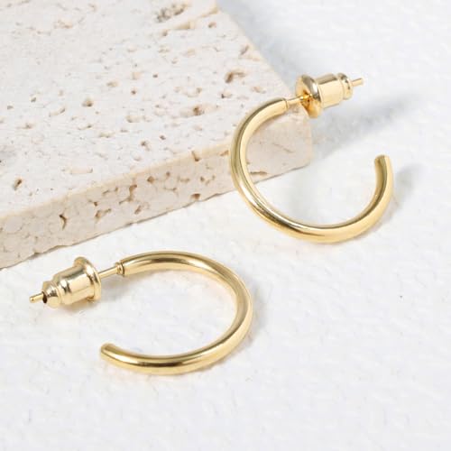 Minimalist Hoops for Women - 14K Gold Open Huggie Hoop Earrings, Hypoallergenic Tiny Hoops in Gold and Silver (Set of 1-5 Pairs) - color: 14K Gold - 10mm (1 Pairs)