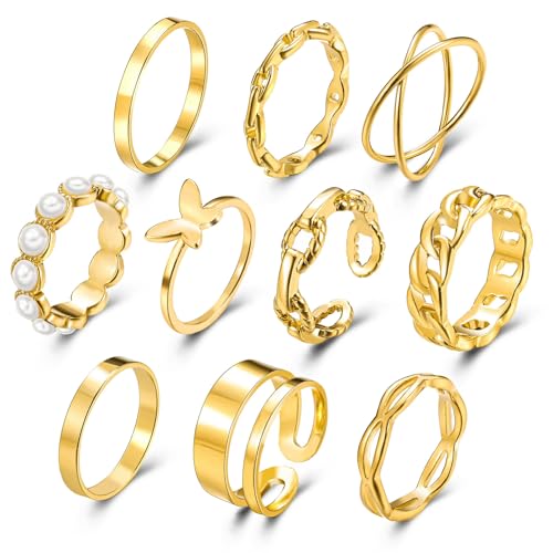 Knuckle Rings Set for Women, Dainty Stackable Midi Rings Simple Stacking Joint Finger Rings Pack Adjustable Cute Butterfly Heart Rings Mixed Size - style: B-10Pcs