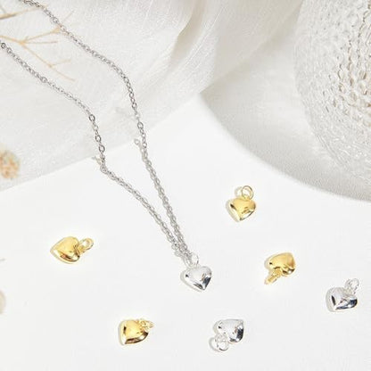 Beebeecraft 10Pcs Tiny Heart Charms 24K Gold & 925 Sterling Silver Plated Puffy Heart Charms Valentine Hearts Charm for Jewelry Making DIY Crafts Dangle Earring Bracelet - color: Gold & Silver