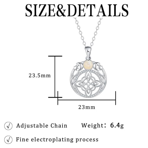 925 Silver-plated Triple Moon Goddess Witch Knot Necklaces Opal Zircons Moon Star Witchcraft Pendant Witch Amulet Protection Jewelry