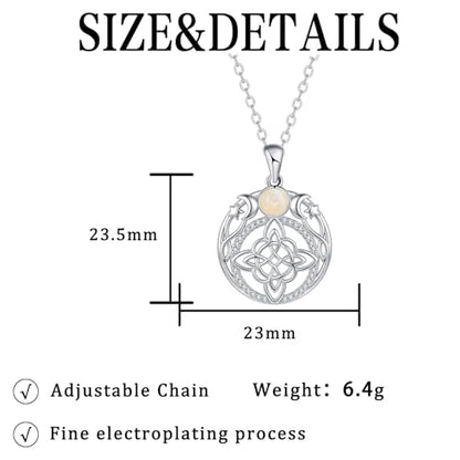 925 Silver-plated Triple Moon Goddess Witch Knot Necklaces Opal Zircons Moon Star Witchcraft Pendant Witch Amulet Protection Jewelry