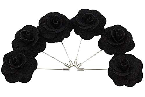 12 Pcs Flower Lapel Pins, Handmade Camellia Flower Boutonniere for Men Women Suit Wedding Party - color: 12X Black-pin
