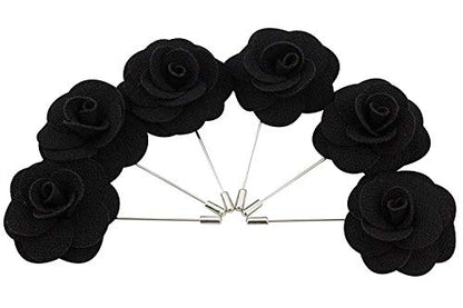 12 Pcs Flower Lapel Pins, Handmade Camellia Flower Boutonniere for Men Women Suit Wedding Party - color: 12X Black-pin