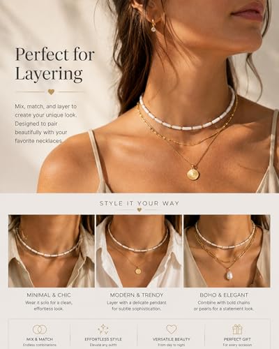 Natural Heishi Gemstone Choker Necklace for Women, Adjustable 15"+2" Beaded Layering Necklace, Coastal Beach Jewelry Gift for Her - color: Clear Quartz