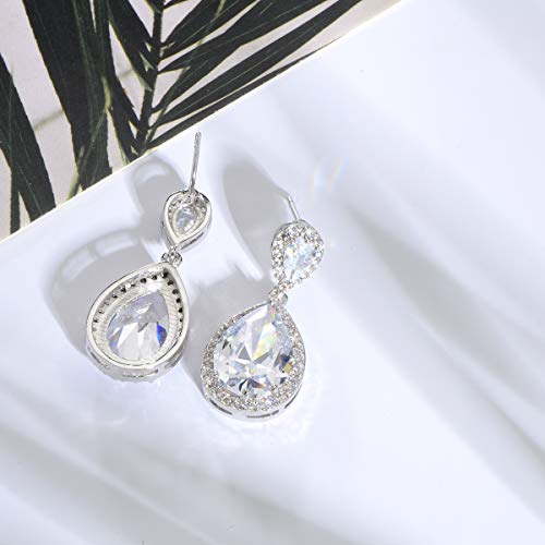 Bridal Jewelry Set for Wedding - 18k Plated Teardrop CZ Crystal Cubic Zirconia Rhinestone Necklace Earrings Set for Bride Bridesmaids Mother of Bride Party Prom Birthstone Costume Jewelry - color: Apr-Diamond