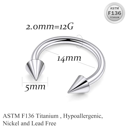 Ruifan 20G 18G 16G 14G 12G Horseshoe Nose Ring Titanium Septum Rings Piercing Jewelry Cartilage Conch Helix Rook Lip Tragus Earring Hoop Eyebrow Retainer For Women Men 6mm 8mm 10mm 12mm 14mm 16mm 19mm - size: Spike: 12G - 14MM