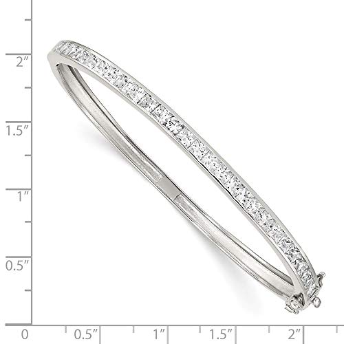 Sonia Jewels Real 925 Sterling Silver Oval CZ Cubic Zirconia Hinged Bangle Cuff Bracelet 3/16 8" (Width = 5mm)