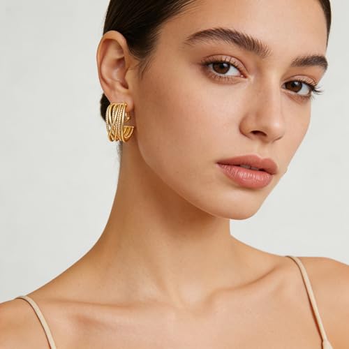 Clip on Earrings for Women Silver and Gold Plated Twisted Rope Hoops Non Pierced C Hoop Earring Lightweight Two Tone Clips Mixed Metal Jewelry Gifts - color: Wide Hoop-gold