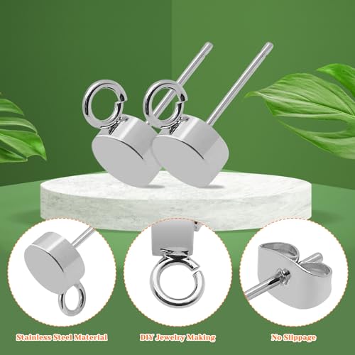 54pcs Earring Studs for Jewelry Making,Round Ball Post Stud Earrings Hypoallergenic Earring Posts with Ear Nuts for Anniversaries Gifts, Favors, Jewelry Making(Silver) - color: 54pcs;Silver