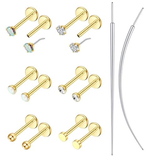 20G/18G/16G Flat Back Earrings Stud - Hypoallergenic Earrings for Women - 316L Surgical Stainless Steel Tragus Cartilage Lip Medusa Piercing Jewelry - Threadless Nose Stud for Women Men 2mm - color: 14k Gold Filled, size: 20G(0.8mm)