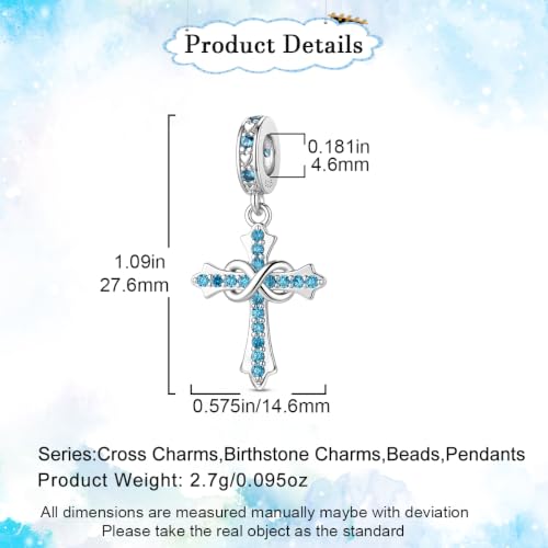 HappyStar 925 Sterling Silver Charms Infinity Design Birthstone Charms for Bracelets with 5A Cubic Zirconia Cross Necklace for Women Dangle Pendant Compatible Pandora Bracelets Happy Birthday Gifts - color: 93-December Birthstone Charms