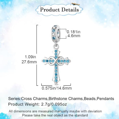 HappyStar 925 Sterling Silver Charms Infinity Design Birthstone Charms for Bracelets with 5A Cubic Zirconia Cross Necklace for Women Dangle Pendant Compatible Pandora Bracelets Happy Birthday Gifts - color: 93-December Birthstone Charms