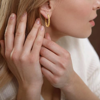 Gold Earrings for Women 14K Gold Hoop Earrings for Women | 14K Gold Earrings for Women Hoop Twisted Woven Texture and Braided Detailing Gold Hoop Earrings for Womens 30mm