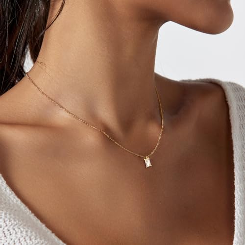 Luxval Diamond Pendant Gold Necklace for Women，Dainty 18k Gold Plated Choker Necklaces Simple Gold Jewelry Gifts for Women - color: Gold-Birthstone
